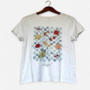 White Graphic Tee with Fruit Design